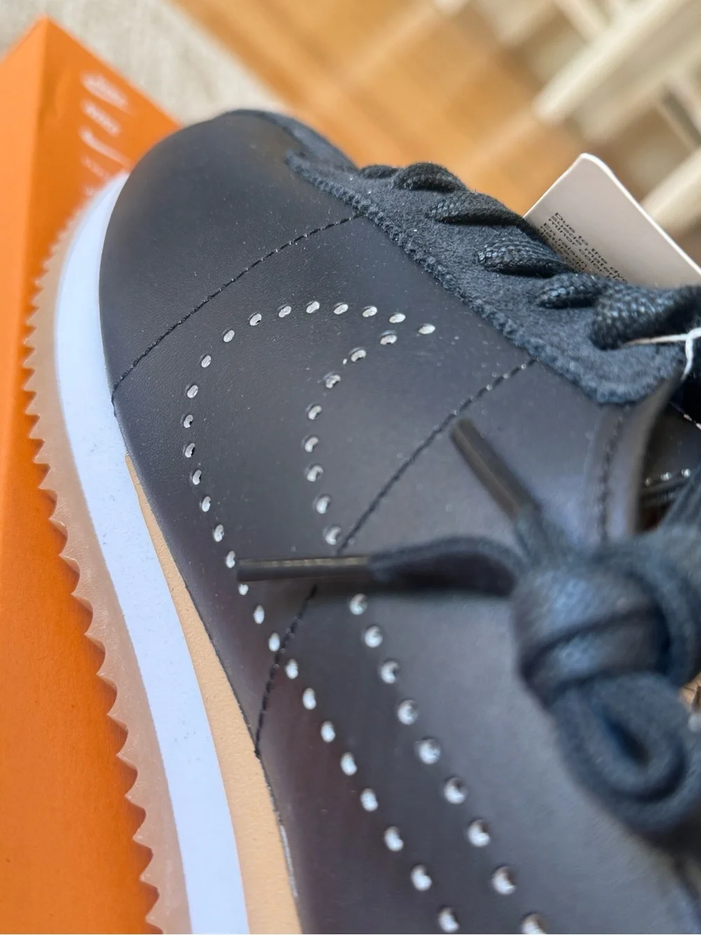 Nike Cortez Leather Women’s 8 Black Gum Perforated Swoosh Sneakers New